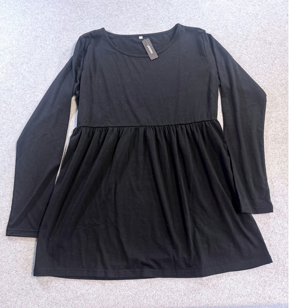 Jezero‎ Babydoll Top Women XL Black New Long Sleeve Empire Waist Peplum Tunic